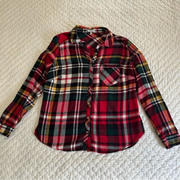 Maurices Red Plaid Flannel Button Up 0X - Picture 1 of 8